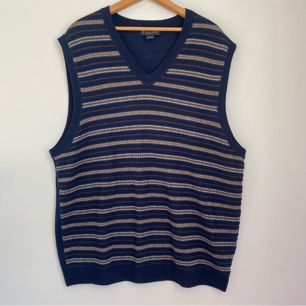 Brooks Brothers Men's Sweater Vest XXL 100% Merino Wool V-Neck Sleeveless Stripe